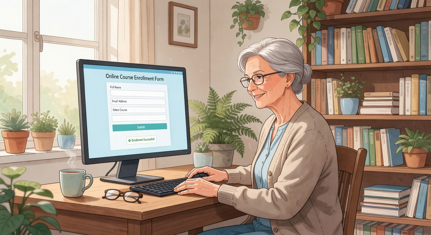 シニアの方がオンラインで登録している様子